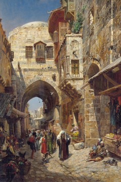 Gustav Bauernfeind Painting - David street Jerusalem Gustav Bauernfeind Orientalist